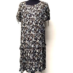 Current air Los Angeles summer black floral crinkled long waisted dress …